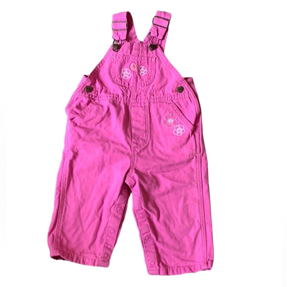 Carhartt Pink Floral Overalls With Pockets Girl’s Size 9 Months Cotton Hearts